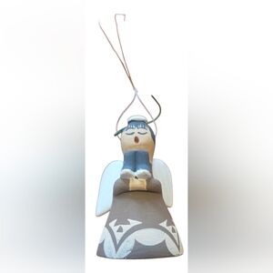 Vintage Folk Art Angel Ornament Hand-Painted Clay Bell
